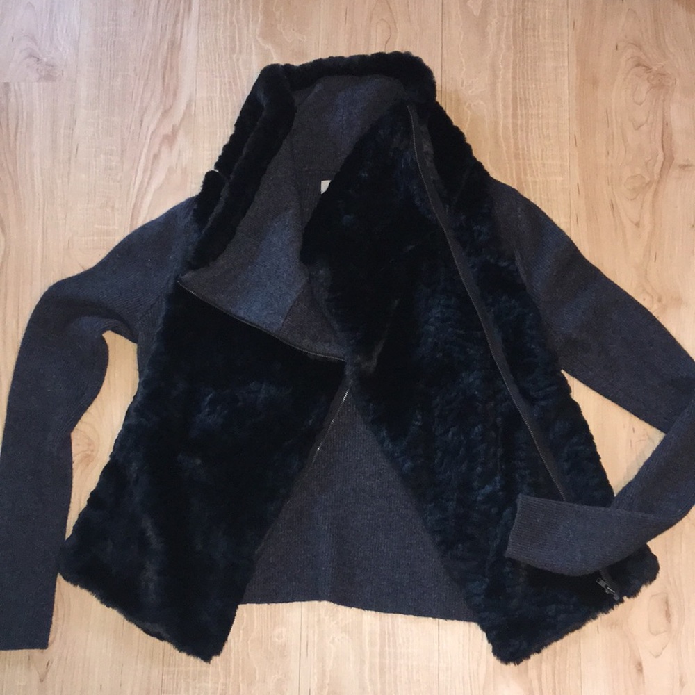 Loft moto style sweater/faux fur jacket